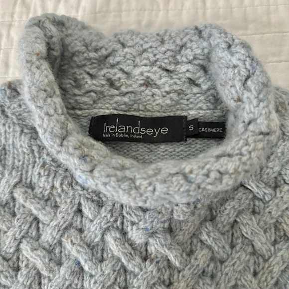 Irelandseye Wool Cashmere Trellis Sweater Womens Sm Blue Fisherman $167 Retail! - Picture 4 of 11